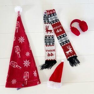 Makers Mark Mini Collection Red Holiday Santa Hat Ear Muffs Scarf Pin